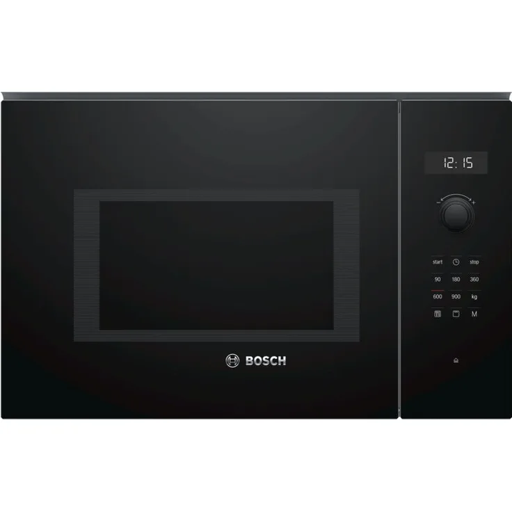 Bosch BEL554MB0 Serie 6 Mikrowelle mit Grill, Einbaugerät, 900 Watt, 25 Liter Garraum, Drehteller 31,5 cm, Türanschlag Links, 8 voreingestellte Automatikprogramme, schwarz