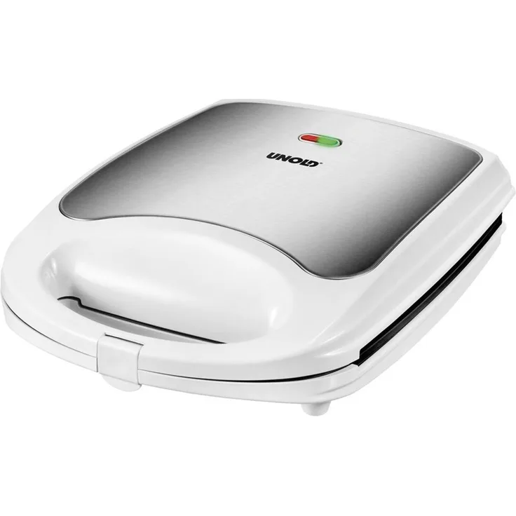 Unold 48480 Sandwich Maker Quadro für 4 Toasts gleichzeitig, Antihaft-Beschichtung, Wärmeisolierung, automatische Temperaturregelung, 1.100 Watt, weiß-Edelstahl, Plastik, 4 kilograms
