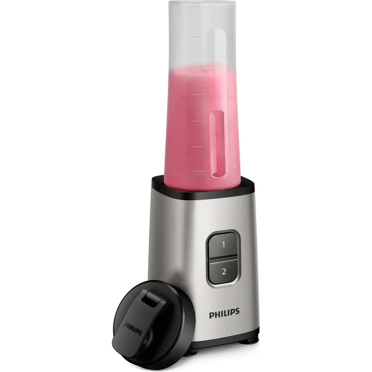 Philips To-Go Mini-Standmixer HR2600-80 ( 350 W, 28.000 Umdr. -Min., 0,7 L Fassungsvermögen, Trinkflasche, spülmaschinenfest) silber – Bild 1