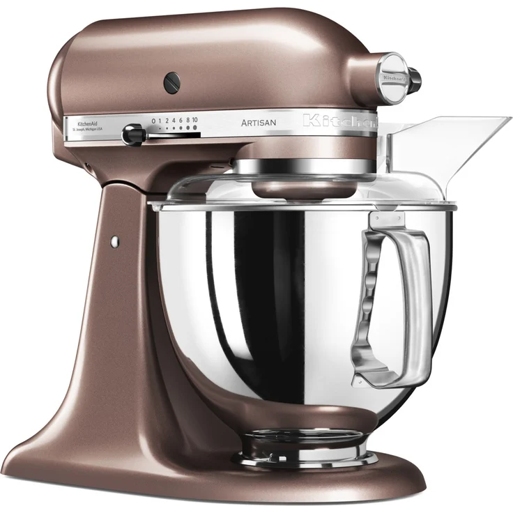 KitchenAid Artisan 5KSM175PSEAP Küchenmaschine mit Direktantrieb, 300W, 4,8 L Edelstahlschüssel, inkl. 3 L polierte Schüssel, Spritzschutz, 10 Geschwindigkeiten, macadamia, Serie: 5KSM175PS – Bild 2