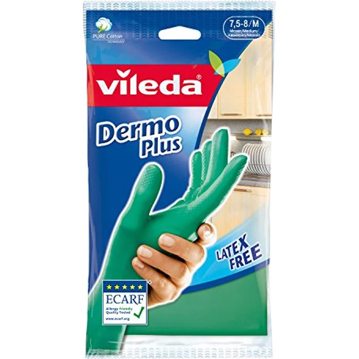 Vileda Dermo Plus-Sanft & Schonend Gummihandschuhe, latexfrei, idealer Tragekomfort, Größe L, 1 Paar – Bild 1