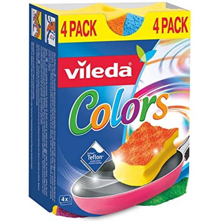 Vileda Pur Active Colors Reinigungsschwammin bunten Farben, 4er Pack