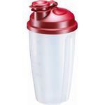 Westmark Dressingshaker, Schüttelbecher, Shaker mit herausnehmbarer Mixscheibe, Messskala und verschließbarem Ausgießer, Füllvolumen: 0,5 Liter, Kunststoff, Mixery, Rot-Transparent, 2435227R