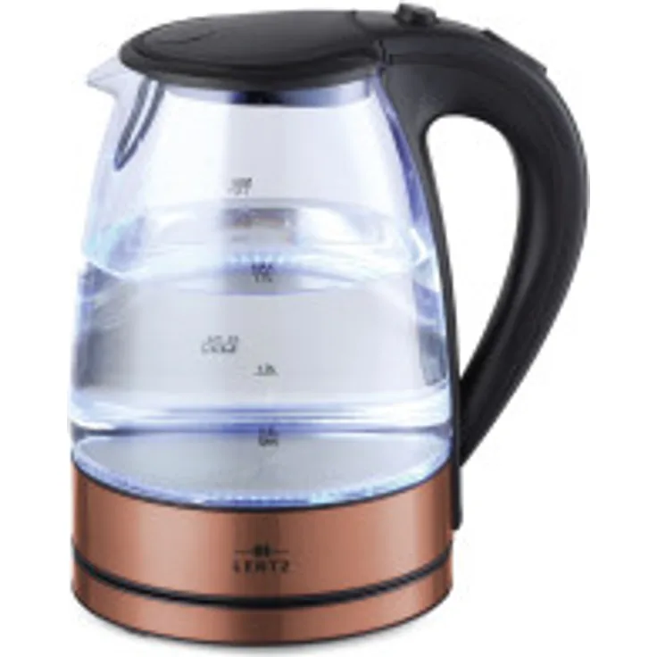 Lentz Glas-Wasserkocher, LED 1,7 Liter, 2200W, kabellos, abnehmbarer Filter, transparent, bronze