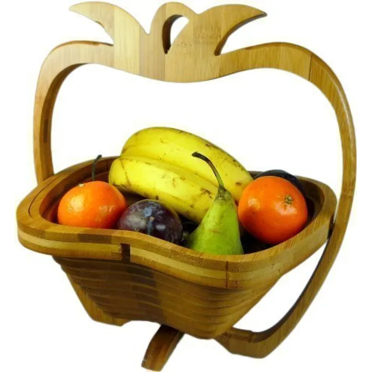 GMMH Faltkorb Bambus Obstkorb Dekoschale Obstschale Holz faltbar Design Apfel-3