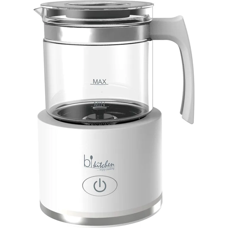 Bkitchen Milk 250 Glas Milchaufschäumer mit One Touch Funktion und Funktionsanzeige, 250 ml, weiß
