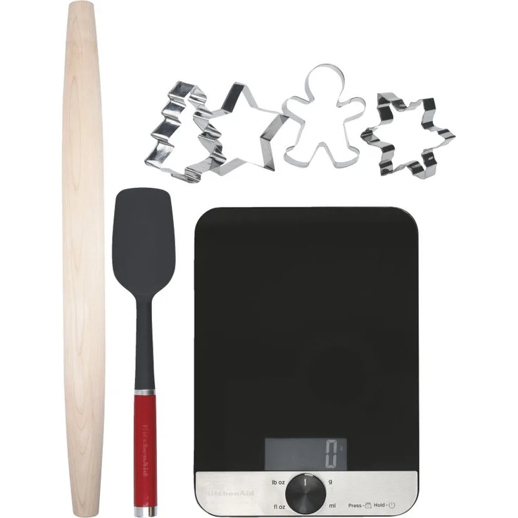 KitchenAid KX403BX Baking Gift Set, inkl. Küchenwaage aus Glas, Teigroller, Spatellöffel, Ausstechformen, schwarz – Bild 1