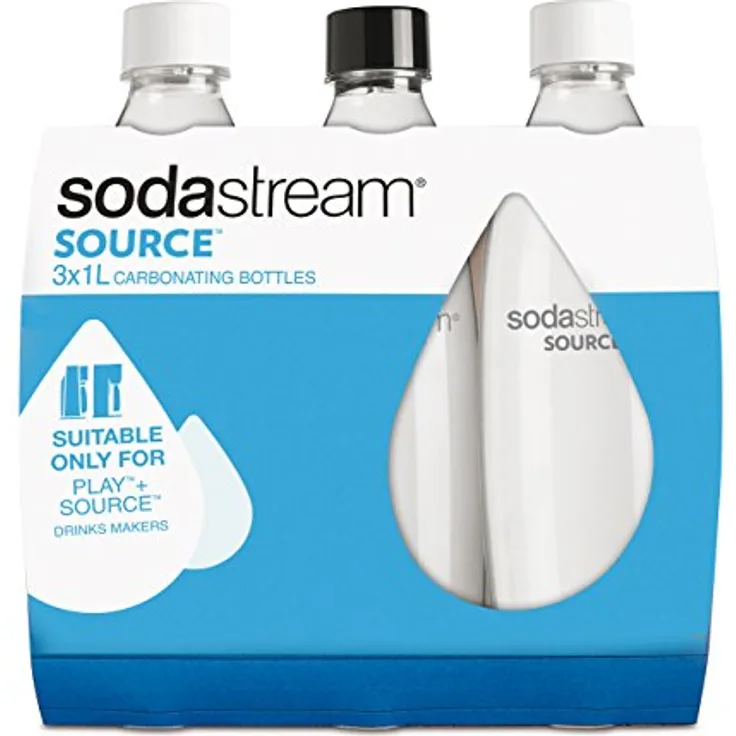 sodastream 3 Flaschen für Wassersprudler Wasser, 1 Liter, Typ Fuse, kompatibel mit Modellen Trinkwassersprudler Source, Play, Power, Spirit