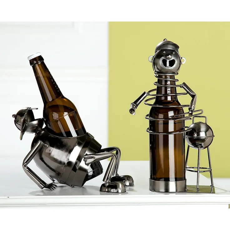 Gilde Metall Flaschenhalter Bierflaschenhalter Stahlfigur bauchiger Schluckspecht 0,5l Links B 22 x H 14,5 cm