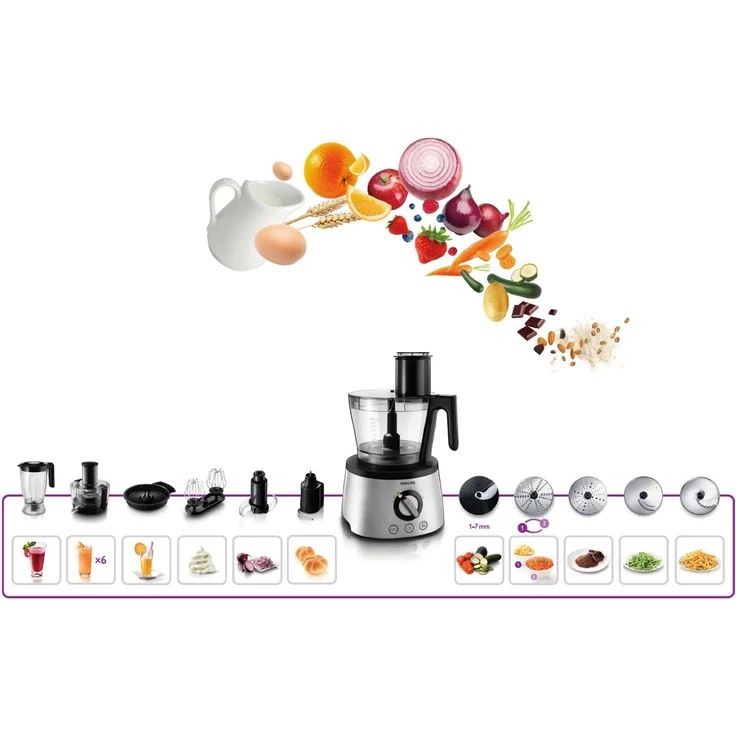 Philips HR7778-00 Küchenmaschine (1.300 Watt, inkl. Knethaken, Entsafter, Standmixer und Zitruspresse) schwarz-silber  – Bild 6