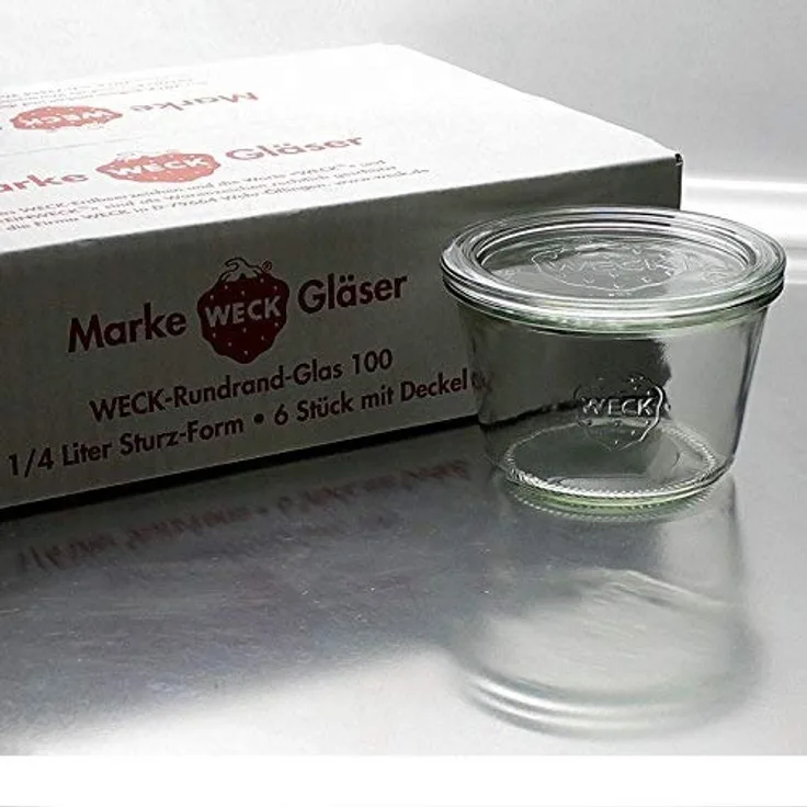 6 Weck Einkochgläser Sturzform - Sturzglas 1-4 Liter RR100 mit Glasdeckel, im Original Weck Karton Mit Glasdeckel
