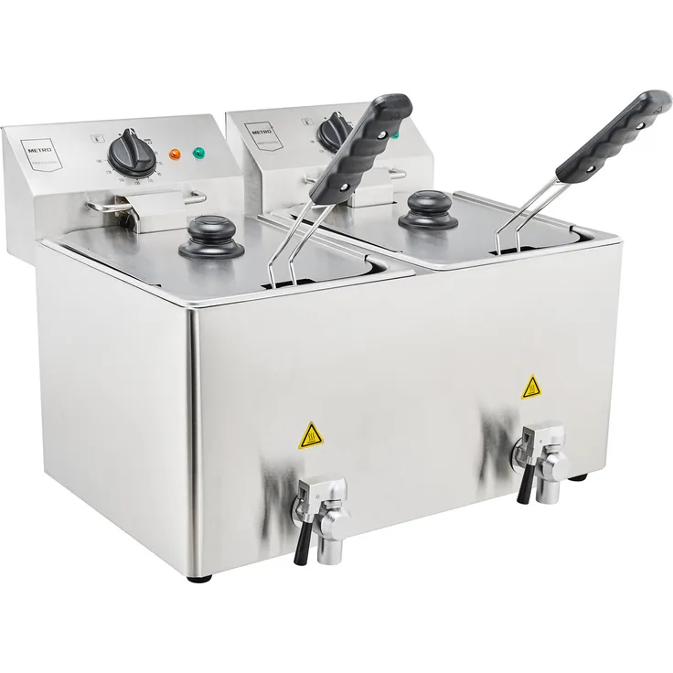 METRO Professional Elektrische Fritteuse GDF3028 Double 2 x 8 Liter 2 x 3250 W Kaltzone mit Deckel Sicherheitsthermostat Fritteuse Edelstahl Profi auch für gewerblichen Einsatz geeignet