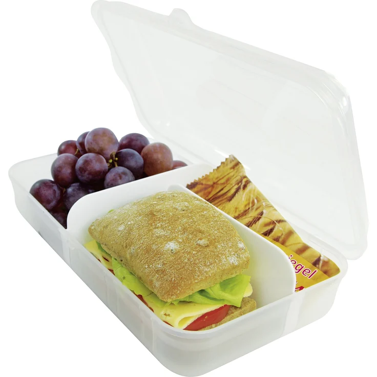 Rotho Fun Vesperdose mit 2 herausnehmbaren Trennwänden, Kunststoff (BPA -frei), transparent, Gr. L - 1.7 Liter (24,5 x 14,5 x 6,5 cm)