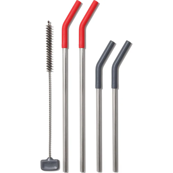 Oxo Good Grips 5 Piece ReUSAble Straw Set - Red Gray