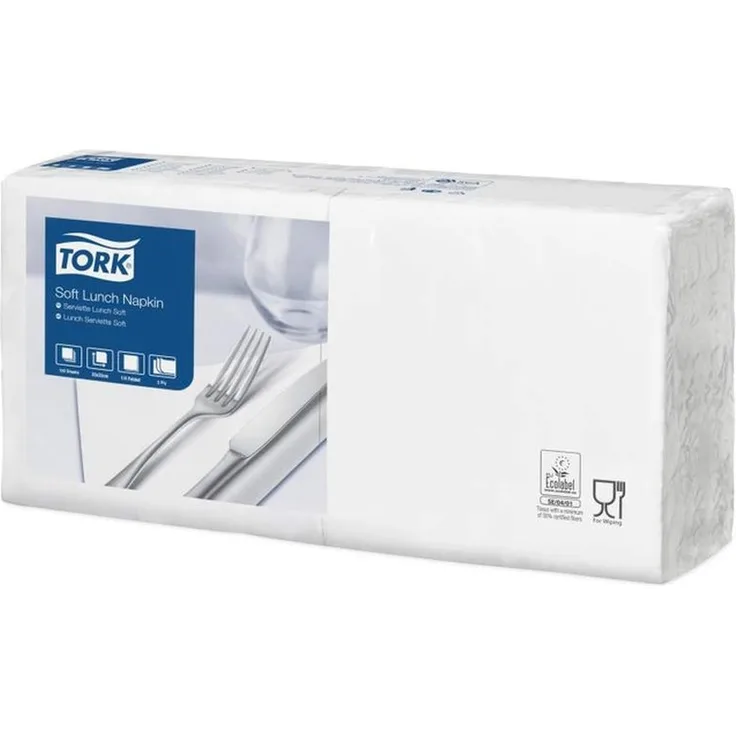 TORK Serviette, Soft, Lunch, Tissue, 3lagig, 1-4 Falz, 32,6 x 33 cm, weiß 150 Stück (477414)