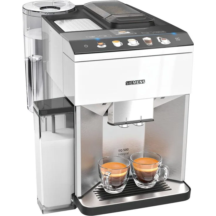 Siemens TQ507D02 EQ.500 integral Kaffeevollautomat, einfache Bedienung, integriertes Mahlwerk und Milchsystem, zwei Tassen gleichzeitig, 1.5, weiß