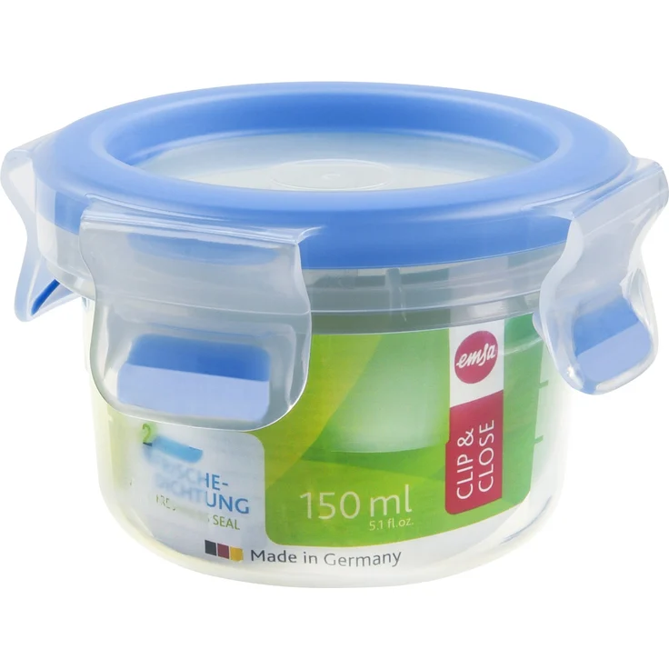 Emsa 508550 Runde Frischhaltedose mit Deckel, 0.15 Liter, Transparent-Blau, Clip & Close – Bild 1