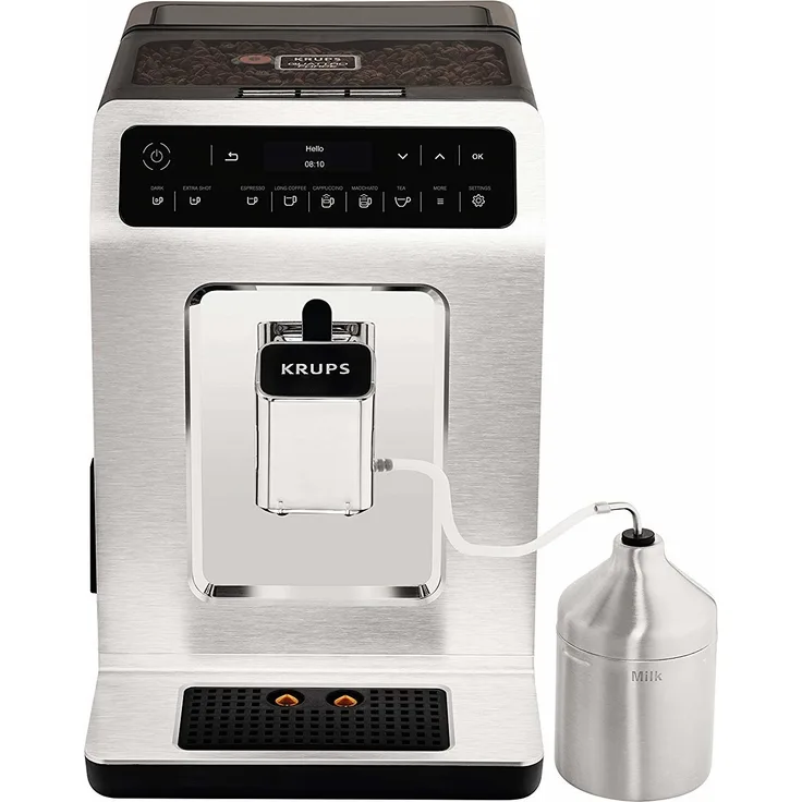 Krups EA891C Evidence Kaffevollautomat, OLED- Display, Barista Quattro Force Technologie, 12 Kaffee-Variationen, 3 Tee-Variationen, One-Touch-Cappuccino Funktion, 2-Tassen Funktion, metall, mit Milchsystem und integriertem Mahlwerk