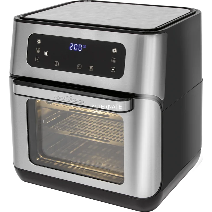 ProfiCook PC-FR 1200 H Heißluft-Fritteuse, 9 Automatikprogramme inkl. variabler Zeit und Temperatureinstellung, Kapazität: ca. 11 Liter, 4 Einschubhöhen für optimale Backergebisse, Edelstahl-schwarz – Bild 1