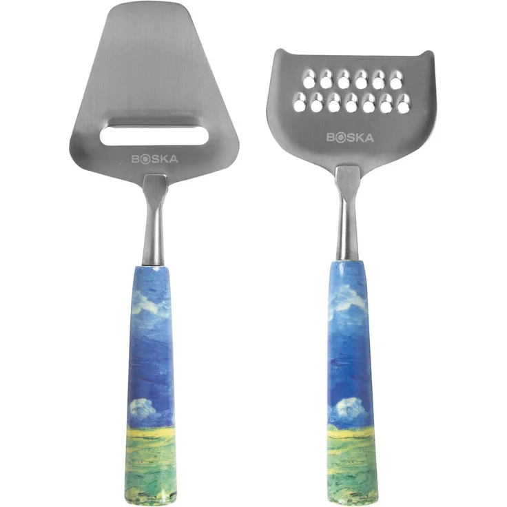 Boska Käse-Set Mini Van Gogh - Weizenfeld, 2-tlg., Käsehobel, Käsereibe, Keramik, Edelstahl, Silber, 14 cm, 854002