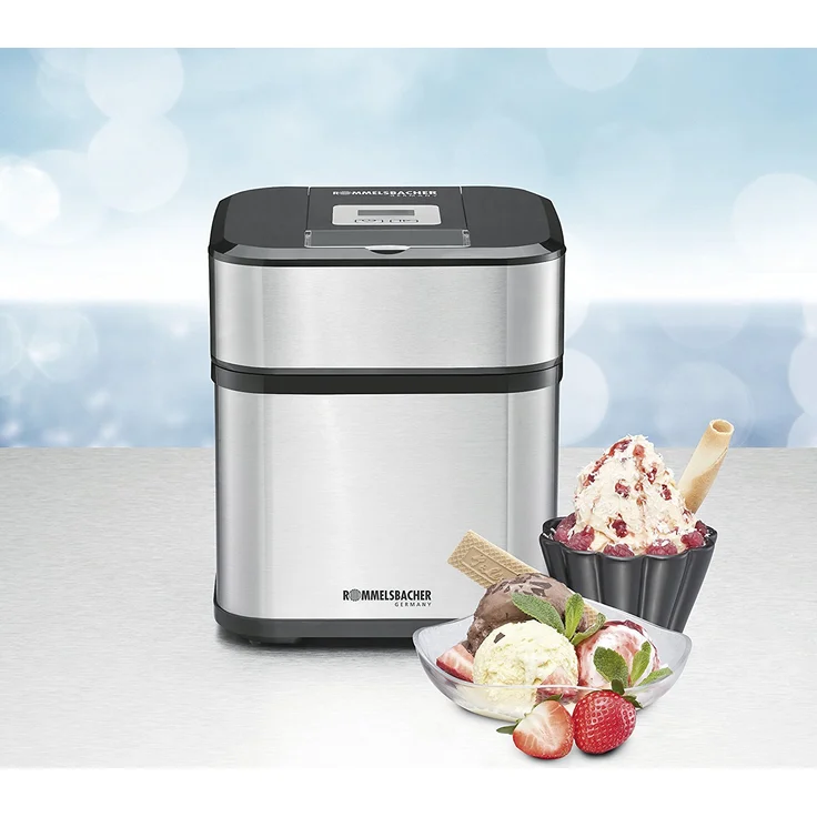 Rommelsbacher IM 12 Kurt Eismaschine 4-in-1 für Speiseeis, Frozen Yogurt, Sorbet & Slush, Füllmenge 500 ml für 1,5 Liter Eis, LCD-Anzeige, inkl. Eislöffel & Rezeptideen, Edelstahl, schwarz – Bild 2