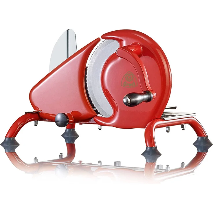 Graef H93EU Allesschneider im Retro Design, mit leichtgängiger Holzkurbel, manuell, 15 mm Schnittstärke, inkl. Daumenschutz, Edelstahl, rot  – Bild 1