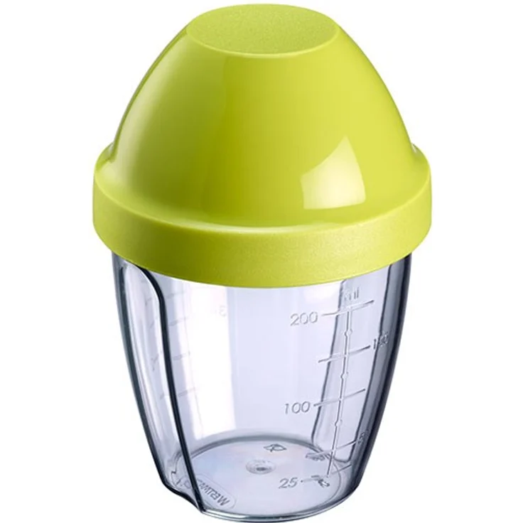 Westmark Mini-Dressingshaker, Schüttelbecher, Mit herausnehmbarer Mixscheibe, Füllvolumen: 0,25 Liter, Kunststoff, Mix-Ei, Apfelgrün-Transparent, 3089227A – Bild 1
