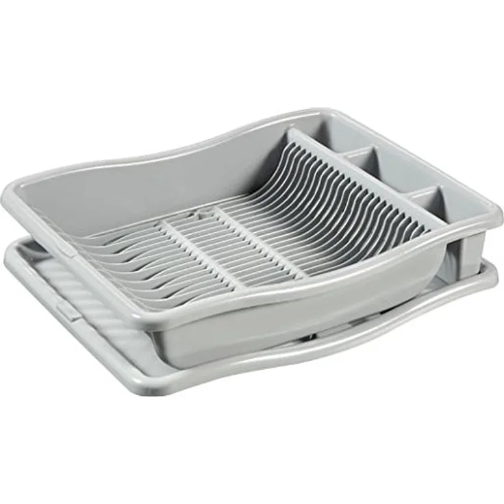 CURVER 228566 Geschirr-Abtropfgitter + Tablett groß mit 24 Teller Kunststoff grau 48 x 10,5 x 38 cm