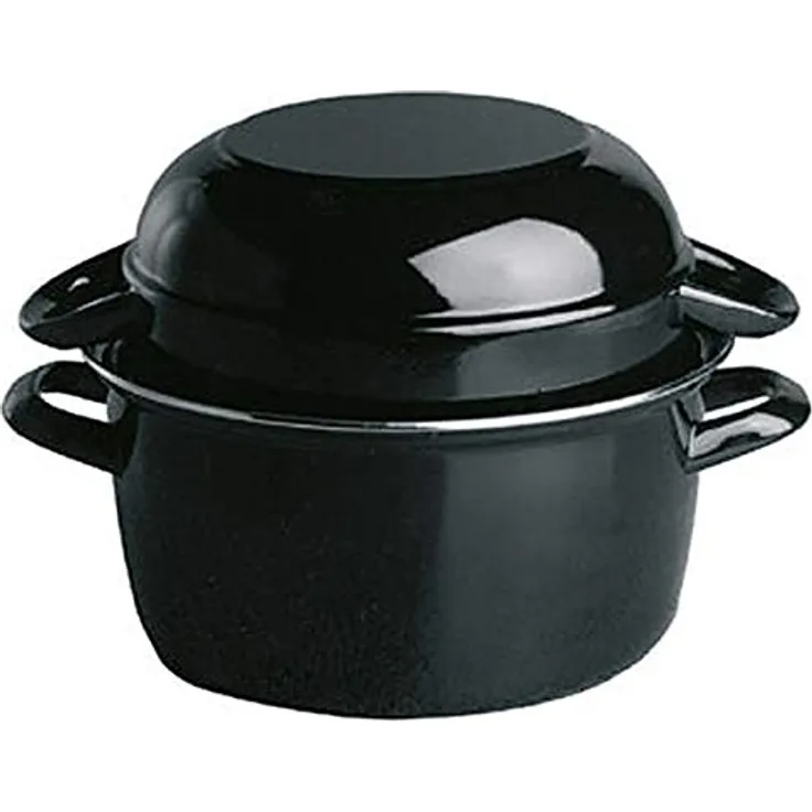 APS Muscheltopf, Servier-Muscheltopf für 2 kg, Meeresfrüchte-Topf, Muschel-Serviertopf, Muscheltopf aus schwarz emailliertem Stahl, Inhalt: 5,2 Liter, 26,5 x 33 cm, Höhe 20 cm
