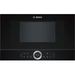 Bosch BFL634GB1 Serie 8 Mikrowelle, Einbaugerät, 900 Watt, 21 Liter Garraum, Türanschlag Links, 7 voreingestellte Automatikprogramme, automatische Leistungsstufe nach Gewicht, Vulkan schwarz