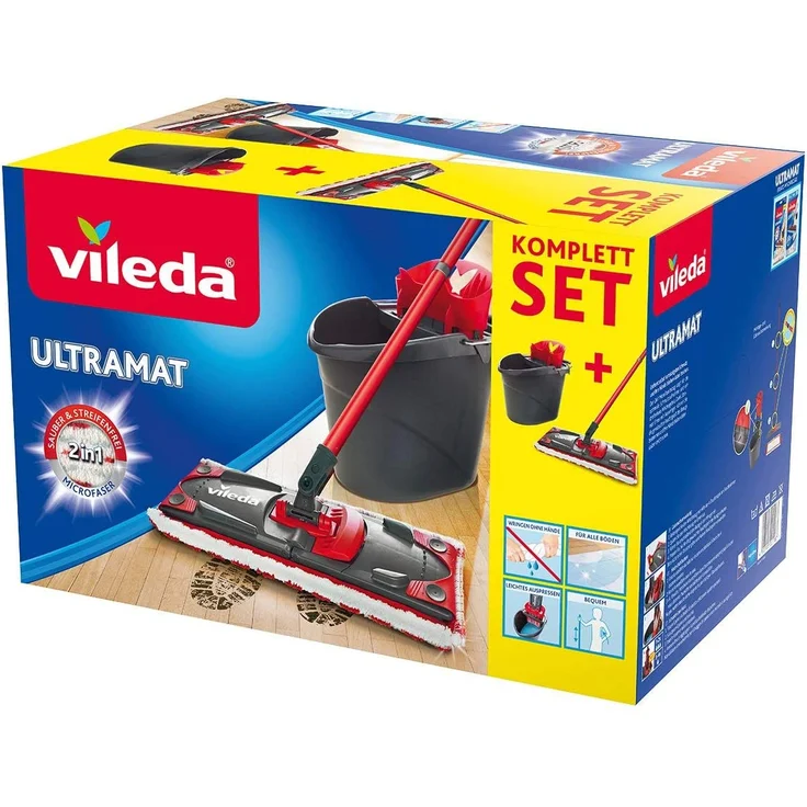 Vileda Ultramat 2in1 Komplett Box Bodenwischer und Eimer mit PowerPresse, rot-schwarz – Bild 4