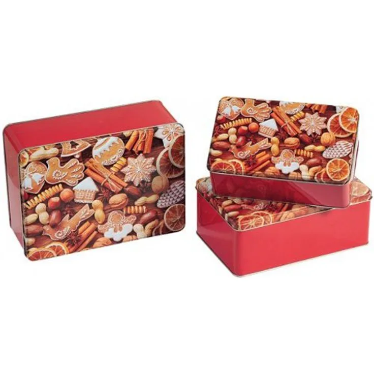Kesper 89460 Weihnachtsgebäckdosen 3er Set, braun, 22 x 9 x 16 cm