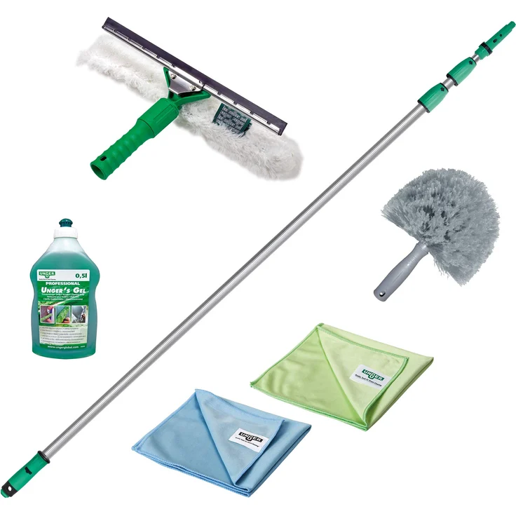 Unger Fensterreinigungs-Set 1.25 m (inkl. Fensterwischer, Verlängerungsstange, Mikrofasertücher, streifenfreie Reinigung) AK131 – Bild 1
