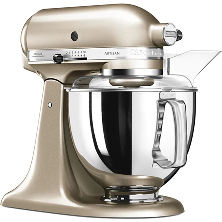 KitchenAid Artisan 5KSM175PSECZ Küchenmaschine mit Direktantrieb, 300W, 4,8 L Edelstahlschüssel, inkl. 3 L polierte Schüssel, Spritzschutz, 10 Geschwindigkeiten, gelée royale, Serie: 5KSM175PS – Bild 2