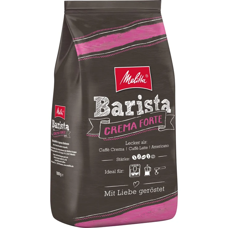 Melitta Ganze Kaffeebohnen, kräftig und vollmundig, Stärke 4, Barista Crema Forte, 1kg – Bild 1