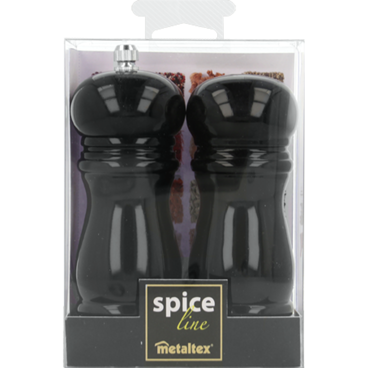 Metaltex Pfeffermühle-Salzstreuer Set in schwarz lackiert, Holz, 10 x 5 x 13 cm – Bild 2