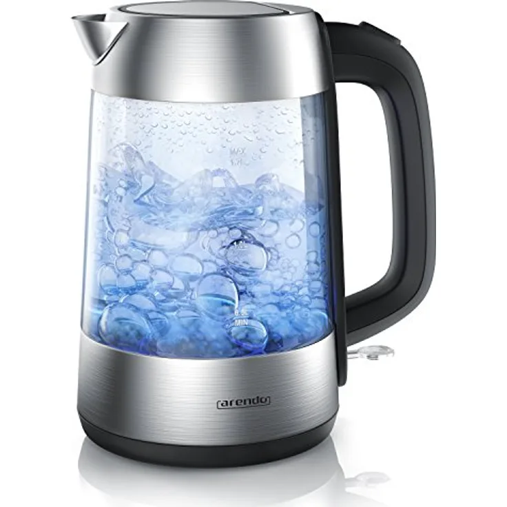 Arendo Premium Edelstahl Glas Wasserkocher inkl. LED-Innenbeleuchtung - neues Modell Edelstahl oben unten - integrierter Kalkfilter - automatische Abschaltung