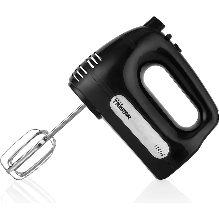 Tristar MX-4201 Handmixer, 5 Geschwindigkeits- und 1 Turbostufe, 300 Watt Leistung, mit 2 Teighaken und Schneebesen, Schwarz – Bild 1