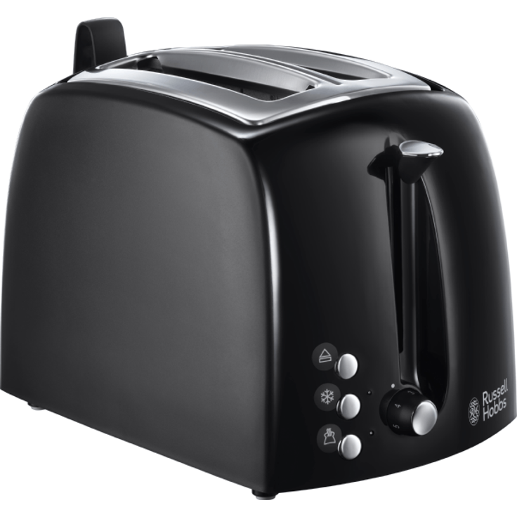 Russell Hobbs Toaster Textures Plus+, 2 extra breite Toastschlitze, Brötchenaufsatz & integrierte Toast-Zange, 6 einstellbare Bräunungsstufe + Auftau- & Aufwärmfunktion, 850W, Toaster schwarz 22601-56