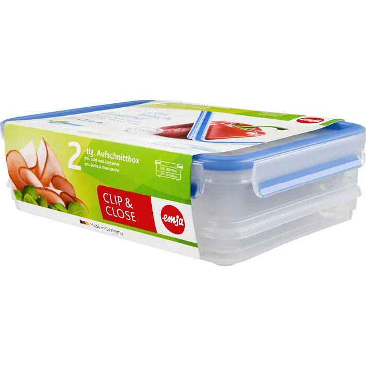 Emsa 508557 Aufschnittbox-System mit Deckel, 1.65-1 Liter, Transparent-Blau, Clip & Close – Bild 1