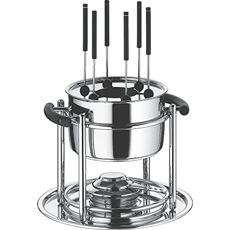 WMF Allegro Fondue-Set, 11-teilig, für 6 Personen, mit Brenner und Gabeln, Cromargan Edelstahl, Fonduetopf induktionsgeeignet, spülmaschinengeeignet