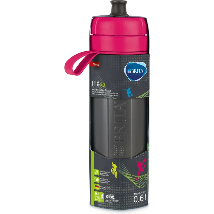 BRITA Wasserfilter-Flasche fill&go Active Pink – Robuste Sport Trinkflasche mit Wasserfilter für unterwegs aus BPA-freiem Kunststoff – Zusammendrückbar – Bild 3