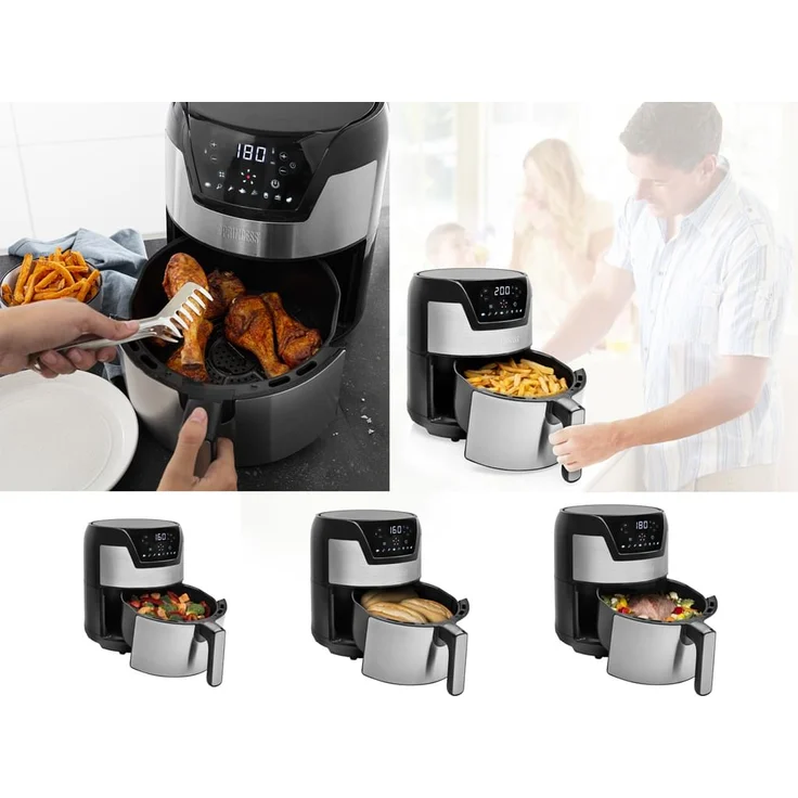 Princess 182033 Heißluftfritteuse, ohne Öl, mit Edelstahlausführung, digitales Display, Warmhaltefunktion, Fassungsvermögen 4,5L für ca. 1,2 Kg Pommes, 1500 Watt – Bild 3