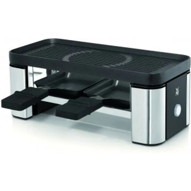 WMF Küchenminis Raclette 2 Personen, Grill, 3 Pfännchen, Schieber und Keramikschüssel für Schokoladenfondue, 370 W, edelstahl matt  – Bild 2
