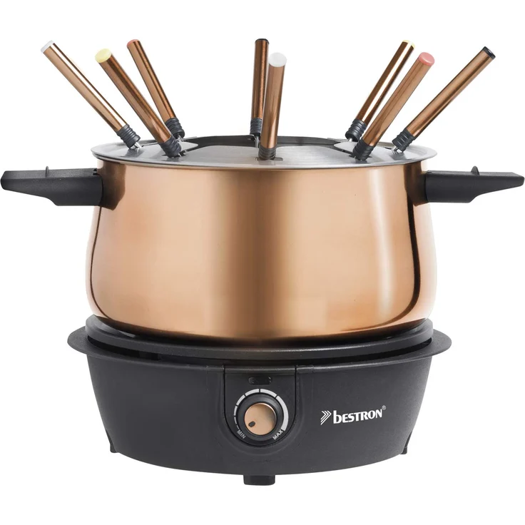 Bestron Fondue Set für bis zu 8 Personen, Stufenloser Temperaturschalter, Spritzschutz, Kupfer – Bild 1