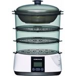 ROMMELSBACHER Dampfgarer DGS 855 - 6 Programme, Warmhaltefunktion, 99 Minuten Zeitschaltuhr, 3 Dampfeinsätze, 1,1 Liter Wassertank, elektronische Wasserstandskontrolle, 825 W, weiß-schwarz