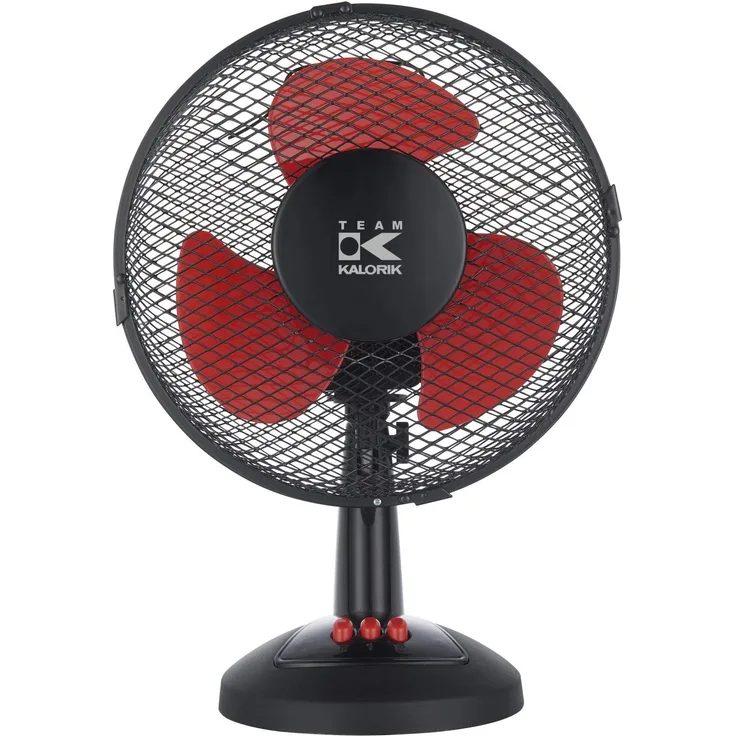 Team Kalorik Tischventilator, Oszillierend, 3 Geschwindigkeitsstufen, Ø 23 cm, 30 W, Schwarz|Rot, TKG VT 1043 RD