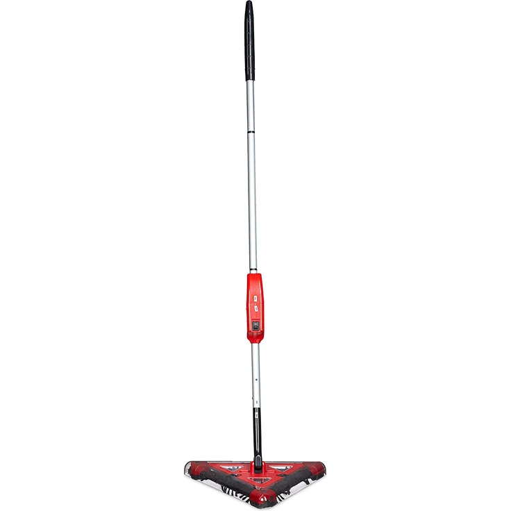 Relaxdays Akkusauger beutellos, Dreieck-Akkubesen kabellos mit rotierenden Bürsten, Kehrbesen elektrisch 115x34 cm , rot – Bild 1