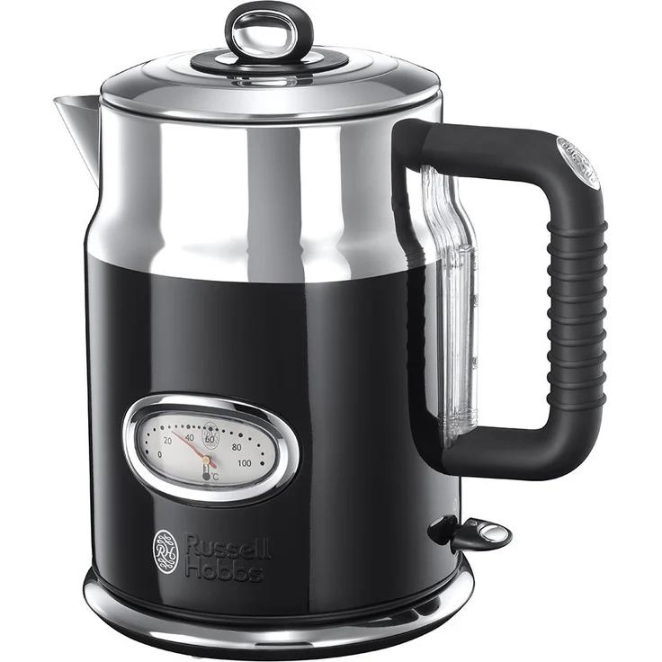 Russell Hobbs Wasserkocher, Retro schwarz, 1,7l, 2400W, Schnellkochfunktion, Wassertemperaturanzeige im Retrodesign, Füllmengenmarkierung, optimierte Ausgusstülle, Vintage Teekocher 21671-70 – Bild 1