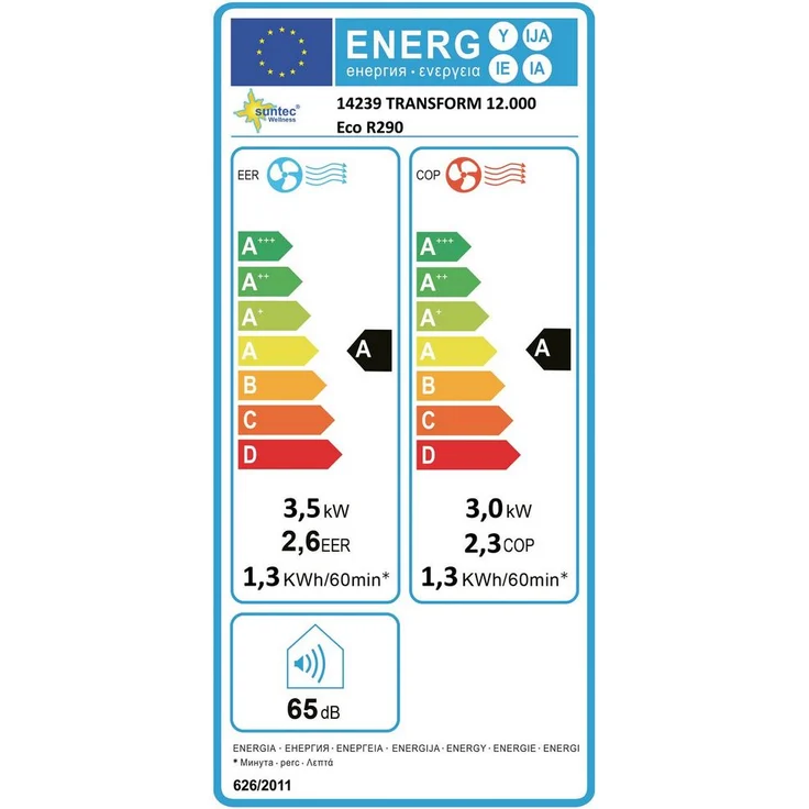 Mobiles lokales Klimagerät Transform 12.000 Eco R290, für Räume bis 130m3, inkl. Abluftschlauch, Kühler und Entfeuchter mit ökologischem Kühlmittel R290, 12.000 BTU-h, Suntec Wellness – Bild 7